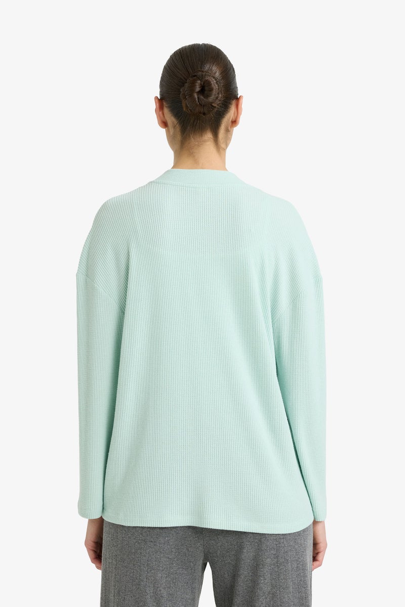 DeFacto Blue Woman Regular Fit Long Sleeve Plush Cardigan Casual - Image 5